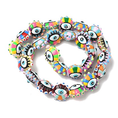 Выпечка окрашенные стеклянные бусины, неровный плоский круглый с дурным глазом, с эмалью