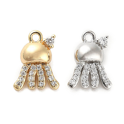 Brass Micro Pave Clear Cubic Zirconia Charms, Cadmium Free & Nickel Free & Lead Free, Octopus