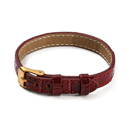 Leather Textured Watch Bands, with Ion Plating(IP) Golden 304 Stainless Steel Buckles, Adjustable Bracelet Watch Bands