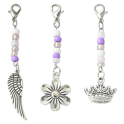 Украшения из сплава цветов/короны/крыльев и стеклянные подвески, Сплав с застежками когтя омара