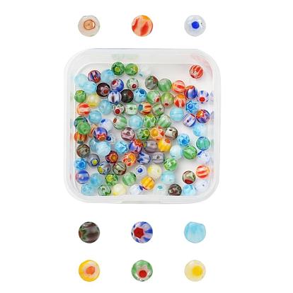98Pcs Handmade Millefiori Glass Beads, Round