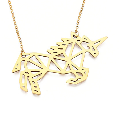 201 Stainless Steel Pendant Necklaces, with Cable Chains, Unicorn