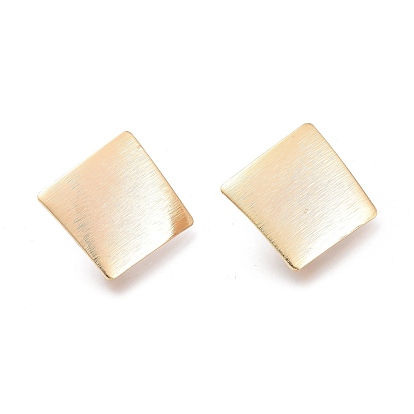 Brass Stud Earring Findings,  with Ear Nuts, Earring Backs & Loop, Rhombus