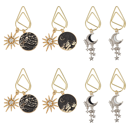 8шт. 4 стили скрепки из углеродистой стали, с подвеской из сплава эмали и страз, звезда и луна