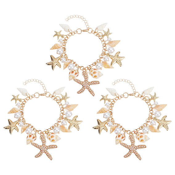 3шт. браслет с подвесками из натуральной ракушки, сплава морской звезды и пластикового жемчуга ccb, украшения на тему океана для женщин