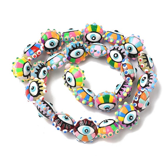 Выпечка окрашенные стеклянные бусины, неровный плоский круглый с дурным глазом, с эмалью