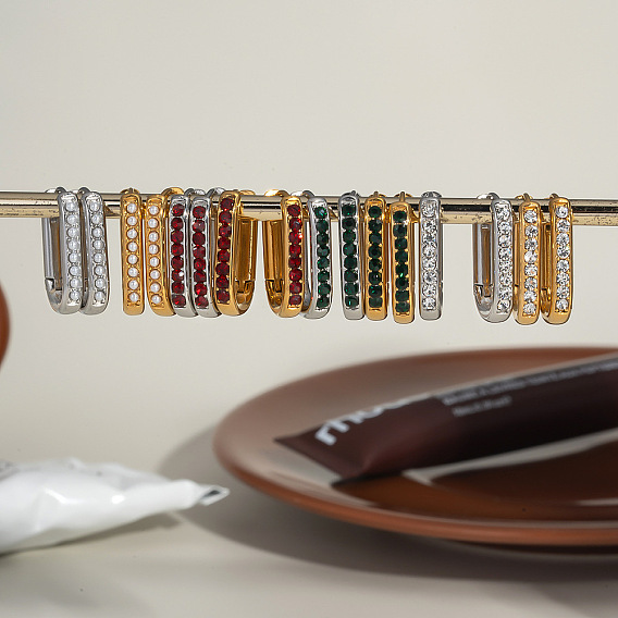 Элегантные овальные серьги-кольца из нержавеющей стали, С горным хрусталем и имитационной жемчужиной