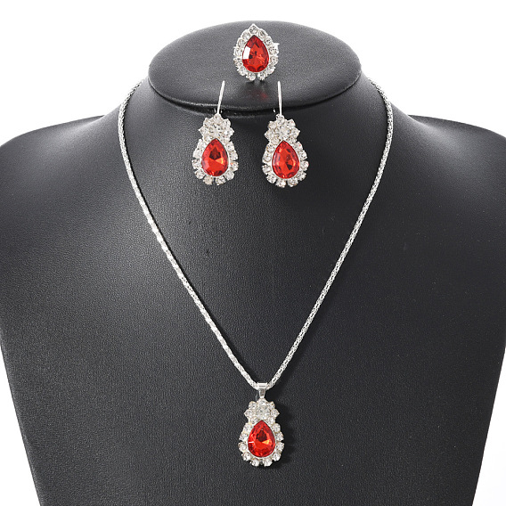 Комплекты из серег, подвесок и колец из сплава со стразами в форме капли