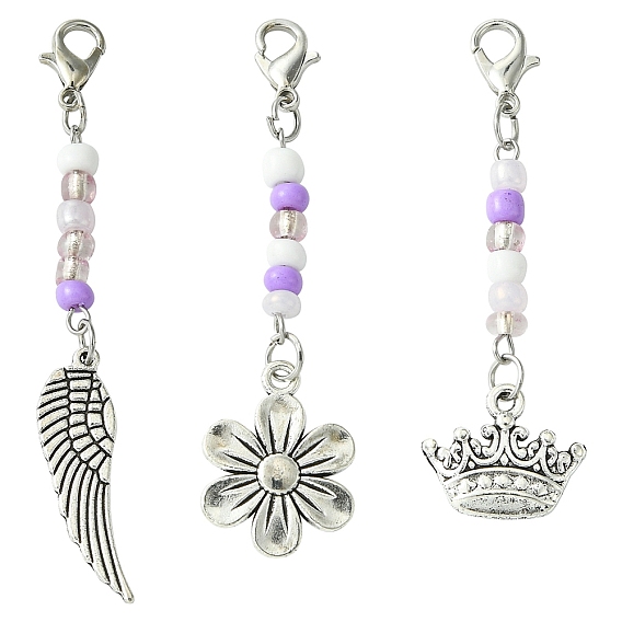 Украшения из сплава цветов/короны/крыльев и стеклянные подвески, Сплав с застежками когтя омара