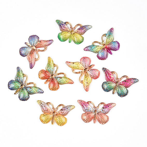 Подвески из прозрачного акрила с печатью, золотой металл обвитыми, бабочка