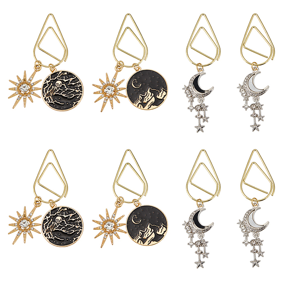 8шт. 4 стили скрепки из углеродистой стали, с подвеской из сплава эмали и страз, звезда и луна