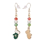 Enamel Snowflake Glove Charm with Glass Pearl Dangle Earrings, Gold Plated Brass Christmas Asymmetrical Earrings for Women