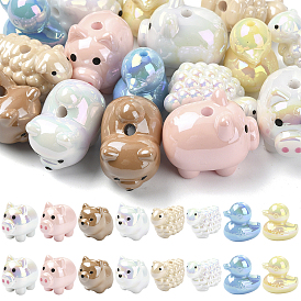 16Pcs 8 Styles Animal Theme UV Plating Acrylic Beads, Iridescent, Mixed Shapes