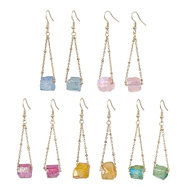 304 Stainless Steel with Electroplated Natural Quartz Bead Dangle Earrings, Nuggets, Mixed Color