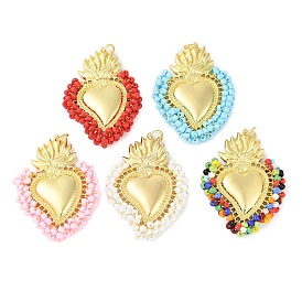 Brass Measle Pendants, Hand Woven Hearts, with Jump Ring, Real 18K Gold Plated