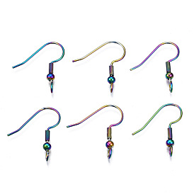 Placage ionique (ip) 304 crochets de boucle d'oreille français en acier inoxydable, crochets de boucle d'oreille plats, fil d'oreille, avec perles et boucle verticale