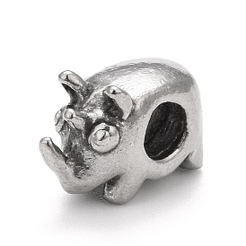 304 Stainless Steel European Beads, Large Hole Beads, Rhinoceros