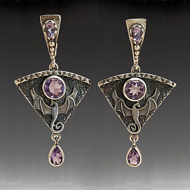 Dragon Gothic Punk Metal Earrings Pink Stone Pendant Vintage Jewelry