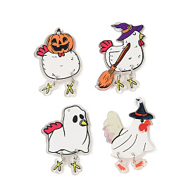 Halloween Theme Opaque Printed Acrylic Pendants, with Iron Findings, Chick