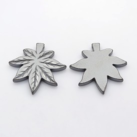 Autumn Theme Non-Magnetic Synthetic Hematite Maple Leaf Pendants, 40x41x4mm, Hole: 1.5mm