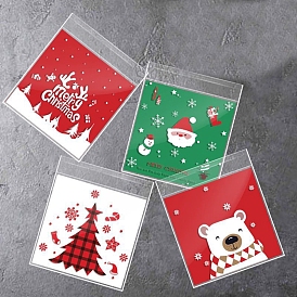 100Pcs Square Plastic Candy Bags, Self-adhesive Bags, for Christmas