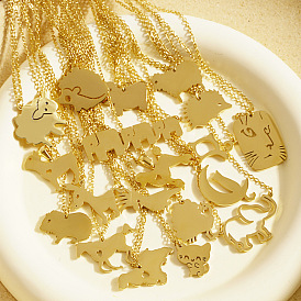 Cute Cartoon Animal Stainless Steel Pendant Necklaces, with Cable Chains for Unisex