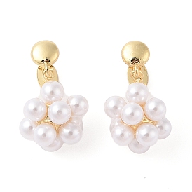 Rack Plating Brass Stud Dangle Earrings for Women, with ABS Plastic Pearl, Cadmium Free & Lead Free, Long-Lasting Plated, Round, White