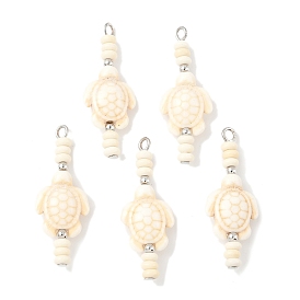 Подвески из бисера-рондель в виде черепахи из окрашенной синтетической бирюзы, с железными петлями, платина