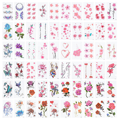 2 Set 2 Style Butterfly & Floral Pattern Temporary Tattoos Stickers, Body Art Paper Stickers
