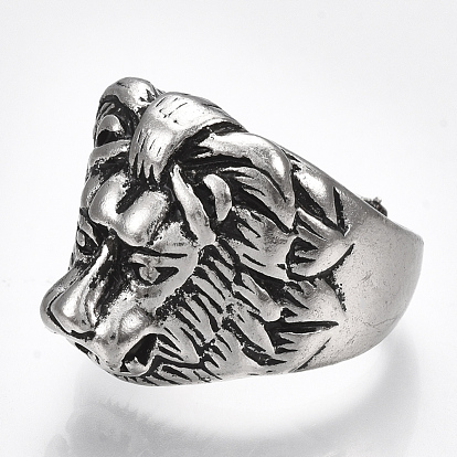 Adjustable Alloy Finger Rings, Wide Band Rings, Lion