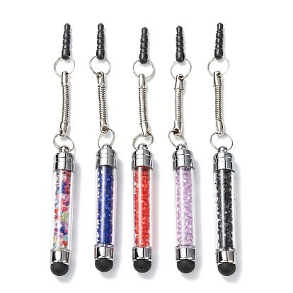 Iron Plastic Bullet Shaped Capacitive Stylus Silicone Touch Screen Pen, with Rhinestone Beads & Strip Earphone Anti-Dust Plug For Phone