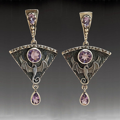 Dragon Gothic Punk Metal Earrings Pink Stone Pendant Vintage Jewelry