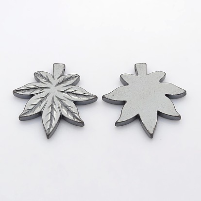 Autumn Theme Non-Magnetic Synthetic Hematite Maple Leaf Pendants, 40x41x4mm, Hole: 1.5mm