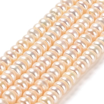 Natural Cultured Freshwater Pearl Beads Strands, Grade 5A+, Rondelle