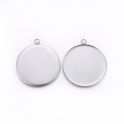 304 Stainless Steel Pendant Cabochon Settings, Milled Edge Bezel Cups, Flat Round