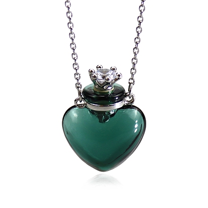 Lampwork Heart Perfume Bottle Necklaces, Pendant Necklace with Stainless Steel Chains