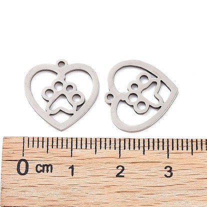 201 Stainless Steel Pendants, Heart with Dog Paw Prints