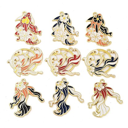 Стойки обшивки сплава эмали подвески, золотые, рыбка с цветочным шармом