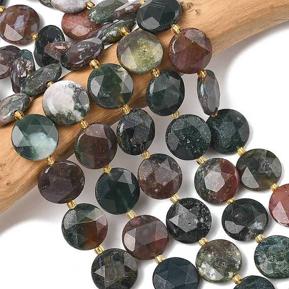 Природного индийского агата бисер нитей, граненый шестиугольный разрез, плоско-круглые, с бисером