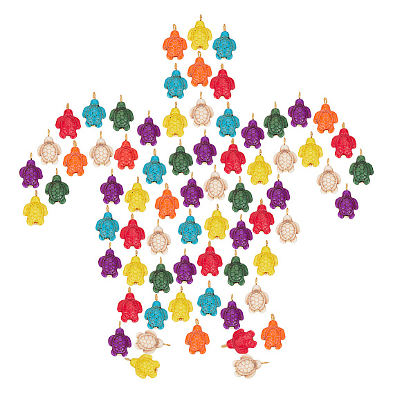 100Подвески из окрашенной синтетической бирюзы (шт.), подвески в виде черепахи с металлическими петлями