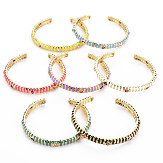 Stripe Enamel Cuff Bangle, Real 18K Gold Plated Brass Thin Open Bangle for Women, Nickel Free