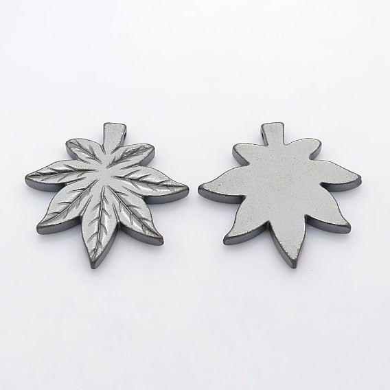 Autumn Theme Non-Magnetic Synthetic Hematite Maple Leaf Pendants, 40x41x4mm, Hole: 1.5mm