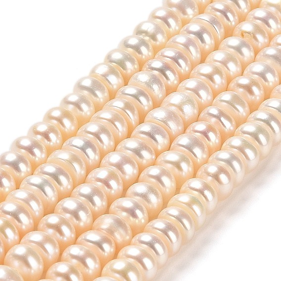 Natural Cultured Freshwater Pearl Beads Strands, Grade 5A+, Rondelle