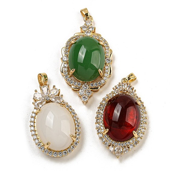 Латунные микропаве прозрачные подвески с фианитом, без кадмия, без никеля и без свинца, со стеклом, овальные