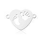 201 Stainless Steel Connector Charms, Heart with Hollow Foot & Palm