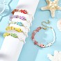 Summer Beach Handmade Porcelain Fish & Gemstone Chip Seed Beads Beaded Bracelets for Women, wtih Synthetic Turquoise Starfish, Golden