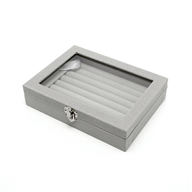 Velvet Jewelry Presentation Boxes, with Glass Window and Iron Findings, for Jewelry Organizer Storage Case, Rectangle