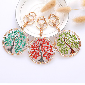 Fashionable Tree of Life Colored Diamond Hollow Pendant Shaped Keychain Creative Exquisite Gift