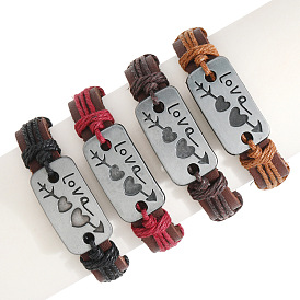 Ретро-браслеты из сплава коровьей кожи со звеньями для пары, подарок на День Святого Валентина , прямоугольник со словом «любовь» и стрелкой в виде сердца