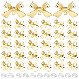 40шт. фурнитура для сережек-гвоздиков из сплава в виде банта, с петлями и 80пластиковыми ушными гайками